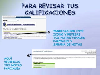 INGRESAS POR ESTE
            ICONO Y REVISAS
            TUS NOTAS FINALES
            PARCIALES Y
            SABANA DE NOTAS




AQUÍ
VERIFICAS
TUS NOTAS
PARCIALES
 