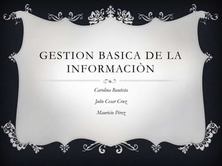 GESTION BASICA DE LA
INFORMACIÒN
Carolina Bautista
Julio Cesar Cruz
Mauricio Pérez
 