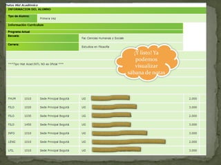¡Y listo! Ya
podemos
visualizar
sábana de notas
 