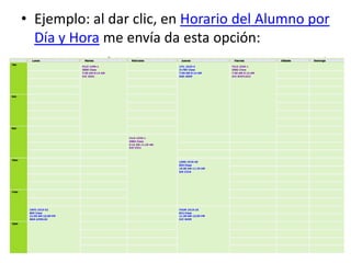 • Ejemplo: al dar clic, en Horario del Alumno por
Día y Hora me envía da esta opción:
 