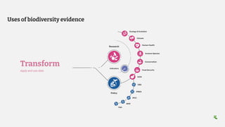 Uses of biodiversity evidence
Transform
Apply and use data
 