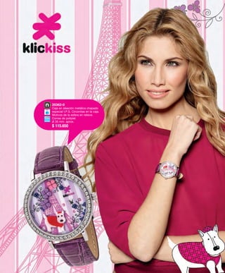 20362-0 
Caja en aleación metálica chapado 
especial I.P.S. Circonitas en la caja. 
Motivos de la esfera en relieve. 
Correa de polipiel. 
Ø 35 mm. aprox. 
$ 115.650 
 