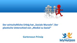 Der wirtschaftliche Erfolg hat „Soziale Wurzeln“. Der 
plastische Unterschied von „Medial zu Sozial“ 
Gartenzaun Prinzip 
 