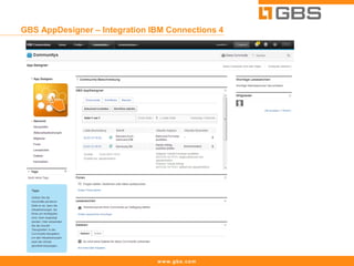 GBS AppDesigner – Integration IBM Connections 4




                               www.gbs.com
 