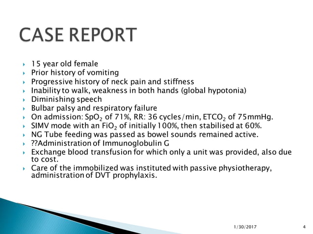 Management of Gullian Barre Syndrome in a Resource Poor ICU Setting. | PPT