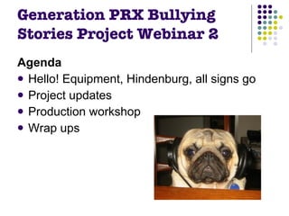 Generation PRX Bullying Stories Project Webinar 2 ,[object Object],[object Object],[object Object],[object Object],[object Object]