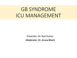 GB SYNDROME
ICU MANAGEMENT
Presenter: Dr. Ravi Kumar
Moderator: Dr. Aruna Bharti
 