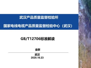 武汉产品质量监督检验所
国家电线电缆产品质量监督检验中心（武汉）
GB/T12706标准解读
金群
武汉
2020.10.23
 