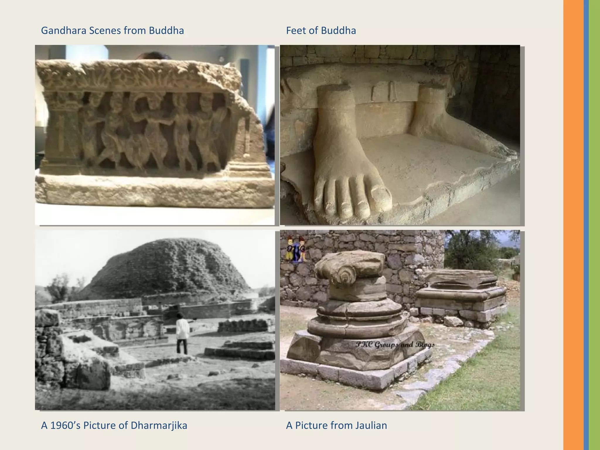 A 1960’s Picture of Dharmarjika
Gandhara Scenes from Buddha
A Picture from Jaulian
Feet of Buddha
 