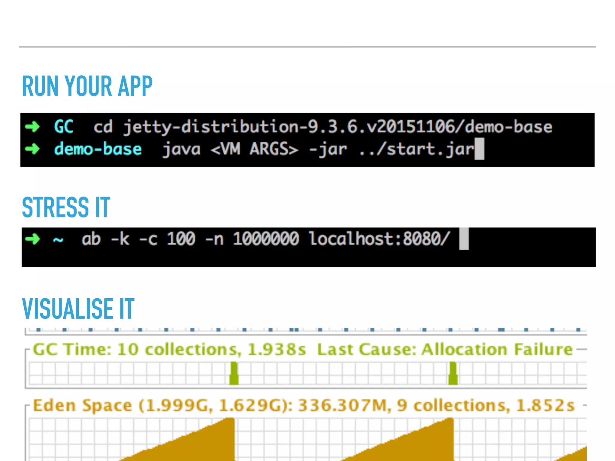 RUN YOUR APP
STRESS IT
VISUALISE IT
 