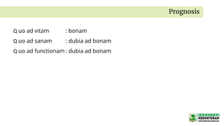 Q uo ad vitam : bonam
Q uo ad sanam : dubia ad bonam
Q uo ad functionam : dubia ad bonam
Prognosis
 