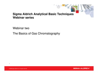 1
Sigma Aldrich Analytical Basic Techniques
Webinar series
Webinar two
The Basics of Gas Chromatography
 