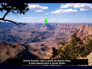 Grand Canyon visto a partir de Desert View.
A seta aponta para a Chuar Butte.
 