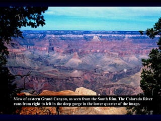View of eastern Grand Canyon, as seen from the South Rim. The Colorado River
runs from right to left in the deep gorge in the lower quarter of the image.
 
