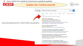 Gestão do Conhecimento
Qual a relação entre a gestão de conhecimento e a gestão da qualidade
 