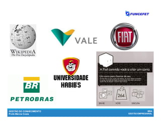 GESTÃO DO CONHECIMENTO
Profa Márcia Costa
MBA
GESTÃO EMPRESARIAL
 