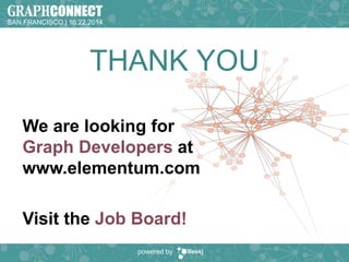 SAN FRANCISCO | 10.22.2014 
THANK YOU 
We are looking for 
Graph Developers at 
www.elementum.com 
Visit the Job Board! 
powered by 
