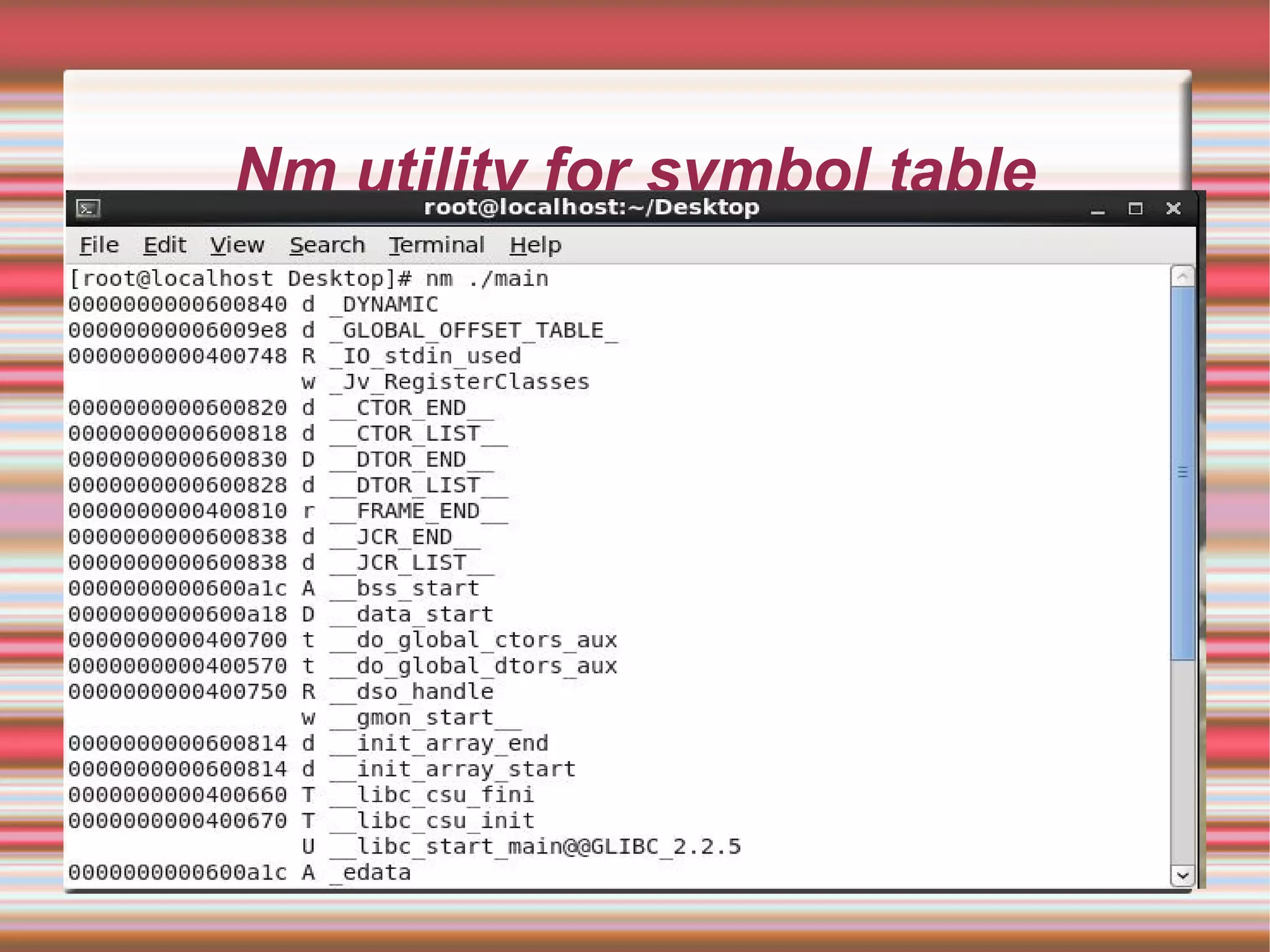 Nm utility for symbol table