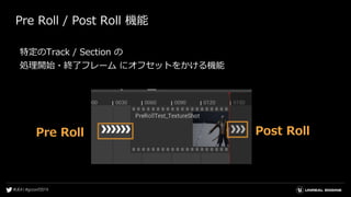 Pre Roll / Post Roll 機能
特定のTrack / Section の
処理開始・終了フレーム にオフセットをかける機能
Pre Roll Post Roll
 
