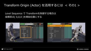 Transform Origin (Actor) を活用するには < その1 >
Level Sequence で Transformを制御する場合は
座標原点( 0,0,0 )を開始位置にする
 