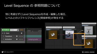 Level Sequence の 参照問題について
特に考慮せずにLevel Sequenceを作成・編集した場合、
レベルとのソフトリファレンス(間接参照)が発生する
 