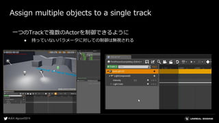 Assign multiple objects to a single track
一つのTrackで複数のActorを制御できるように
● 持っていないパラメータに対しての制御は無視される
 