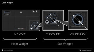 #UE4 | #gcconf2020
User Widget
レイアウト
Sub WidgetMain Widget
ボタンセット アタックボタン
 