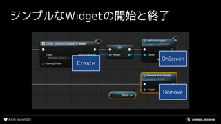 #UE4 | #gcconf2020
シンプルなWidgetの開始と終了
Create
OnScreen
Remove
 
