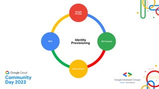 Identity
Provisioning
Google
Groups
AD Connect
Authorization
MFA
 