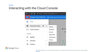 Interacting with the Cloud Console
Copyright Google LLC. For educational purposes in accordance with the terms of use set forth on the program
 