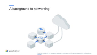 A background to networking
Copyright Google LLC. For educational purposes in accordance with the terms of use set forth on the program
 