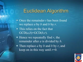 GCD.ppt for mathematics learning. Can be of use for college algebra | PPT