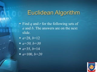 GCD.ppt for mathematics learning. Can be of use for college algebra | PPT