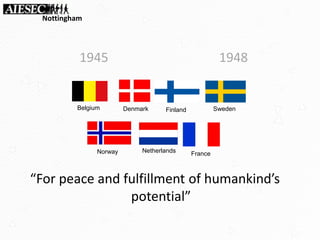 19481945
Belgium Denmark Finland
Norway Netherlands France
Sweden
“For peace and fulfillment of humankind’s
potential”
Nottingham
 