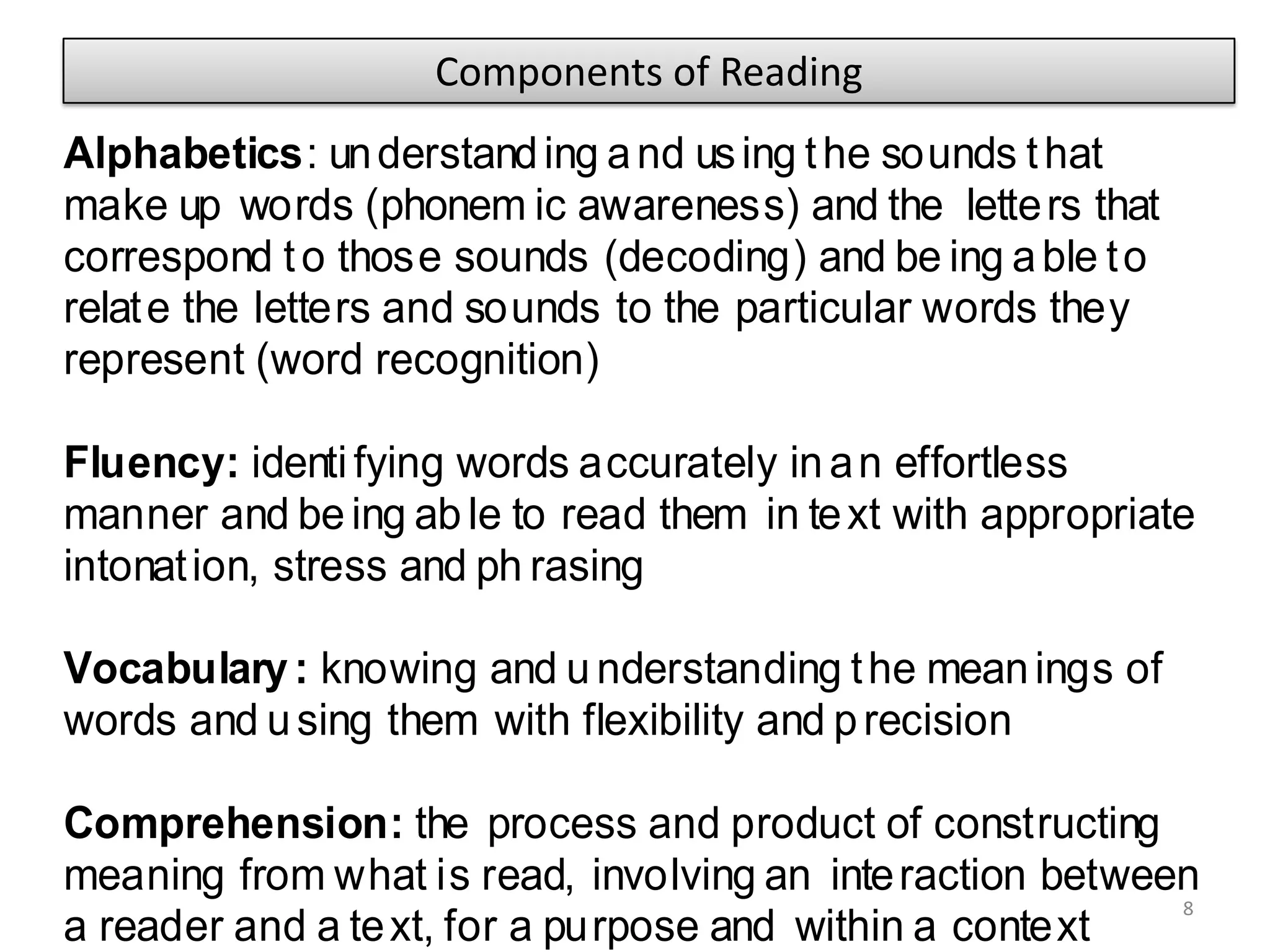 Components of Reading8