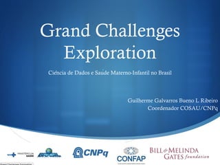 !
Grand Challenges
Exploration
Ciência de Dados e Saúde Materno-Infantil no Brasil
Guilherme Galvarros Bueno L Ribeiro
Coordenador COSAU/CNPq
 