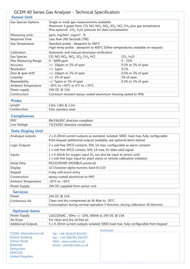 GCEM 40 series gas analyser insitu-codel datasheet | PDF