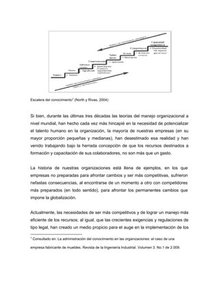 Escalera del conocimiento7 (North y Rivas, 2004)
Si bien, durante las últimas tres décadas las teorías del manejo organiza...