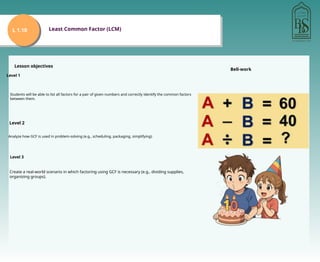 Understanding Least Common Factor and Greatest Common Factor in Math | PPTX