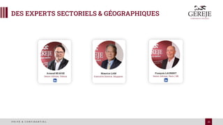 16
P R I V É & C O N F I D E N T I E L
DES EXPERTS SECTORIELS & GÉOGRAPHIQUES
François LAURENT
Senior Advisor, Paris / HK
Icône
LinkedIn
Arnaud BEASSE
Senior Advisor, Vienna
Maurice LAM
Executive Director, Singapore
 