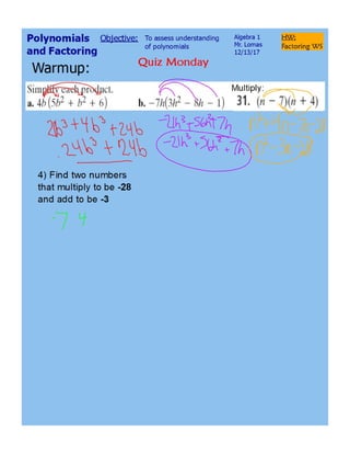 Gcf and simple factoring