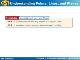 Holt Geometry
1-1 Understanding Points, Lines, and Planes
 