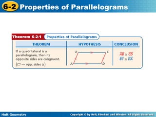 Holt Geometry
6-2 Properties of Parallelograms
 