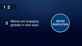 1 2 31 2
3
Metros are engaging
globally in new ways
METRO
INNOVATION
 