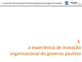 3
1° encontro intermunicipal de escolas de governo da região de sorocaba
1
a experiência de inovação
organizacional do governo paulista
 