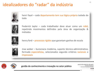 gestão do conhecimento e inovação no setor público
56
idealizadores do “radar” da indústria
 
