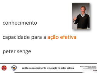 gestão do conhecimento e inovação no setor público
64
conhecimento
capacidade para a ação efetiva
peter senge
 