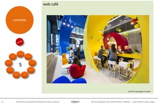 oficina de gestão do conhecimento, módulo I - josé antônio carlos, pepe91 secretaria de estado da fazenda de santa catarina
web café
métodos &
técnicas
5
escritório da google em dublin
contexto
 