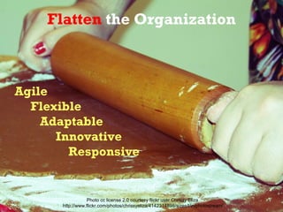 Flatten the Organization



Agile
  Flexible
    Adaptable
      Innovative
        Responsive


                 Photo cc...
