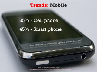 Trends: Mobile


85% - Cell phone
45% - Smart phone

                                                mber, 2012
          ...
